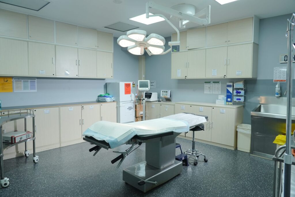 The procedure room at Templestowe Day Surgery, with operating table, surgical light and monitoring equipment
